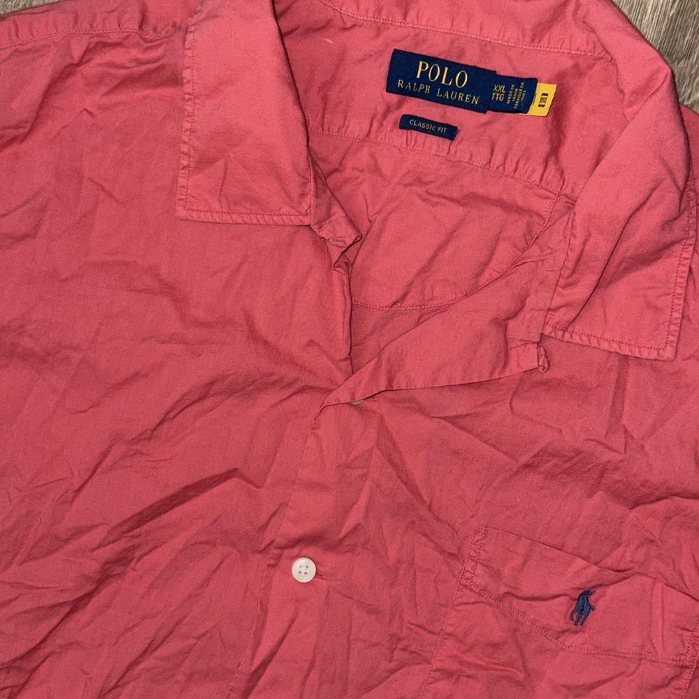 Polo Ralph Lauren Camp Collar Short Sleeve Hawaiian Shirt Pocket Men's 2XL Red